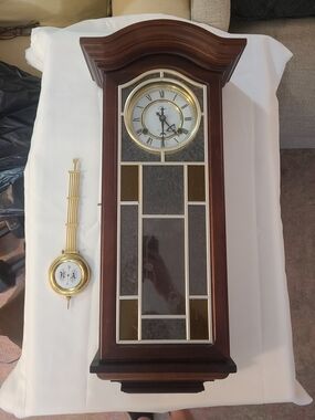 Elgin 31 Day Wooden Wall Chime Clock with Gold Accents - Brown